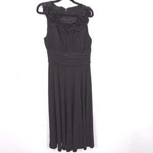 Jessica Howard Evenings Black Ruffle Neck Ruched Waist Cocktail Dress Size 12